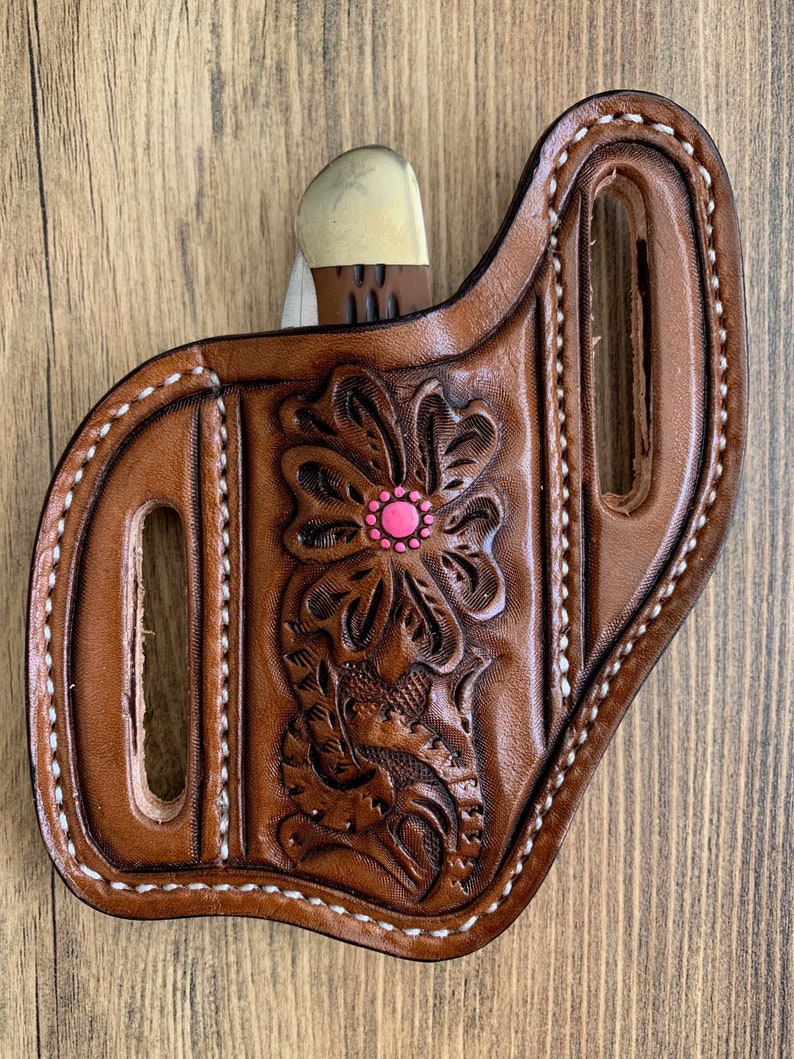 Slanted Pancake Style Pocket Knife Sheath / Hand Tooled Etsy