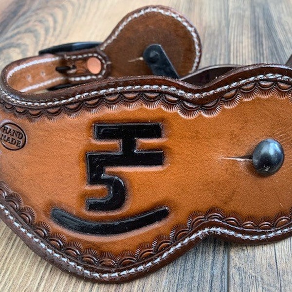Hand Tooled Western Leather Spur Straps / Adult Size Spur Straps Tack / Personal Brand Design /Rodeo Spur Straps / Trail Horse