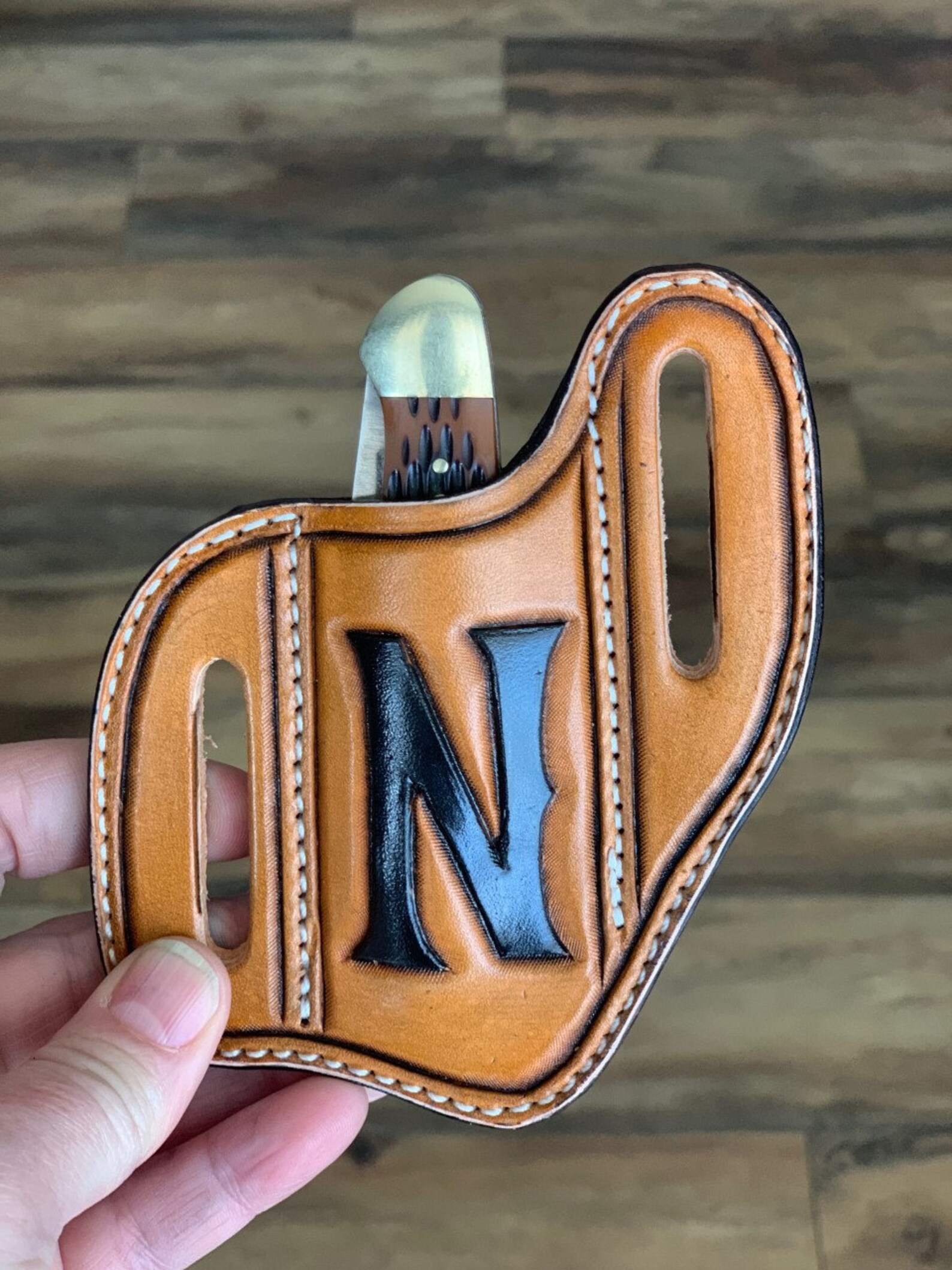 Slanted Pancake Style Pocket Knife Sheath / Hand Tooled Etsy