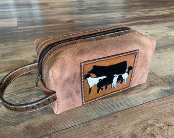 Toiletry Bag  / Personalized Leather Dopp Kit Bag / Shaving Kit Bag / Livestock Judging Leather Bag/ Makeup Bag / Cosmetics Bag