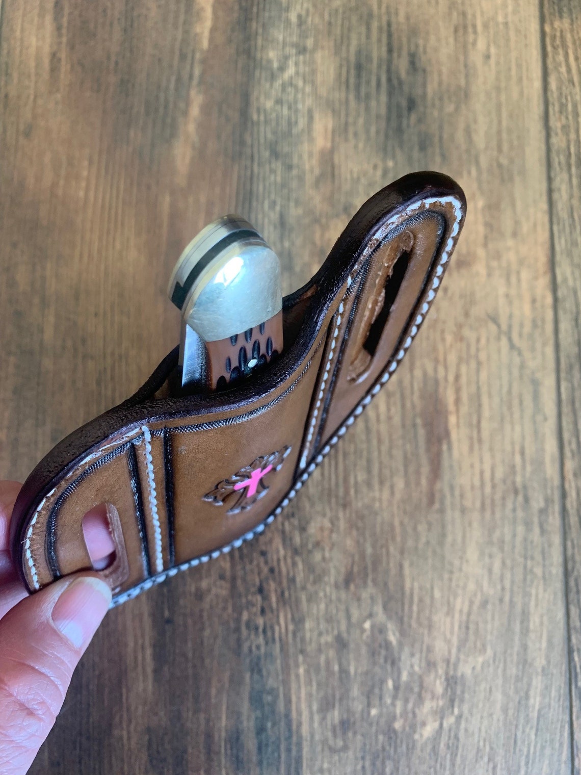 Slanted Pancake Style Pocket Knife Sheath / Hand Tooled Etsy