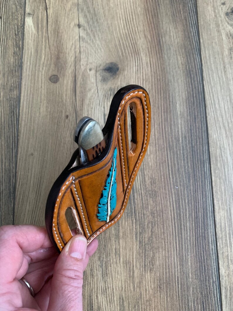 Slanted Pancake Style Pocket Knife Sheath / Hand Tooled Etsy