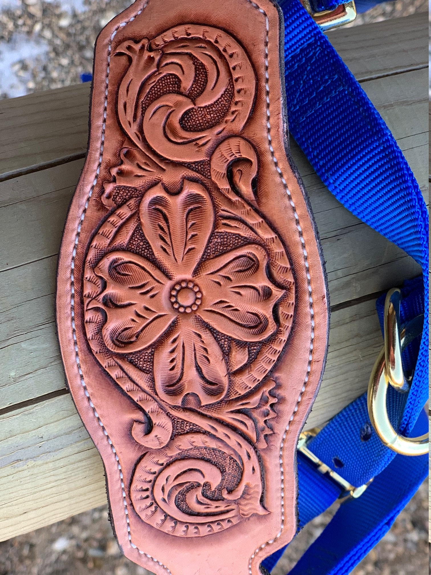 Tooled Leather Horse Noseband / Western Floral Halter / Leather Noseband  With Conchos / Rodeo Bronc Band -  Canada