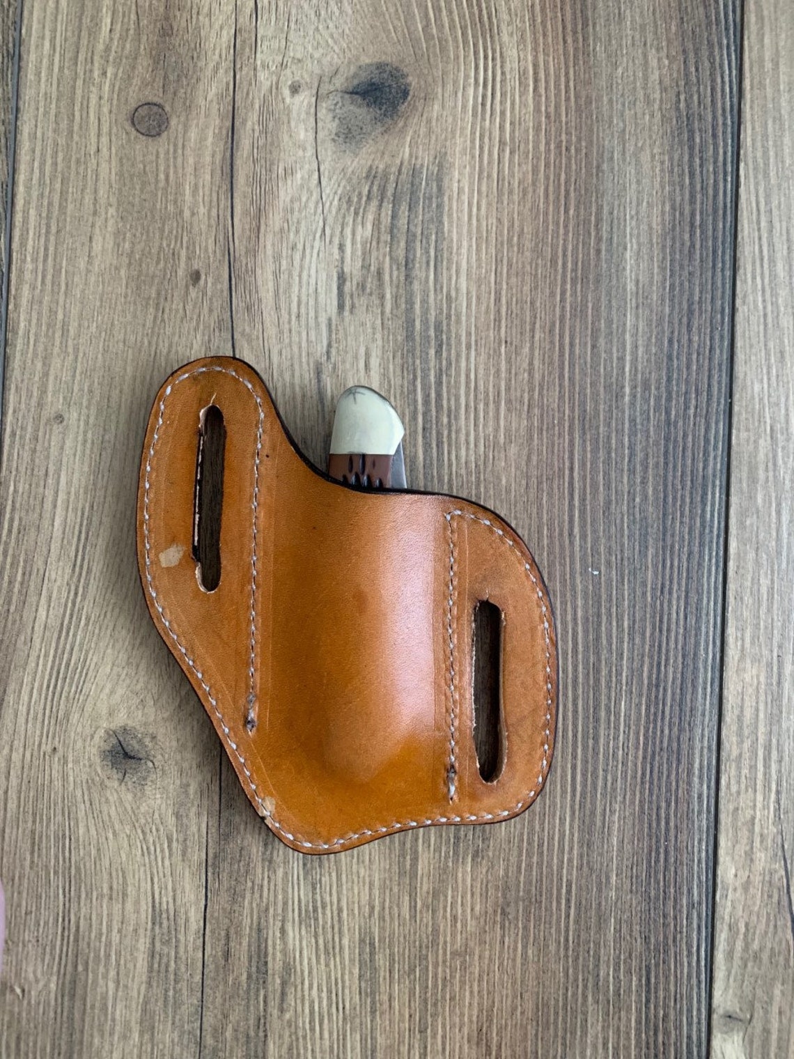 Slanted Pancake Style Pocket Knife Sheath / Hand Tooled Etsy