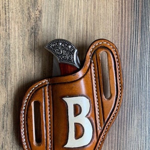 Leather Knife Sheath / Trapper Style Knife Sheath /Buck Knife Holster / Personalized Tooled Leather Knife Sheath