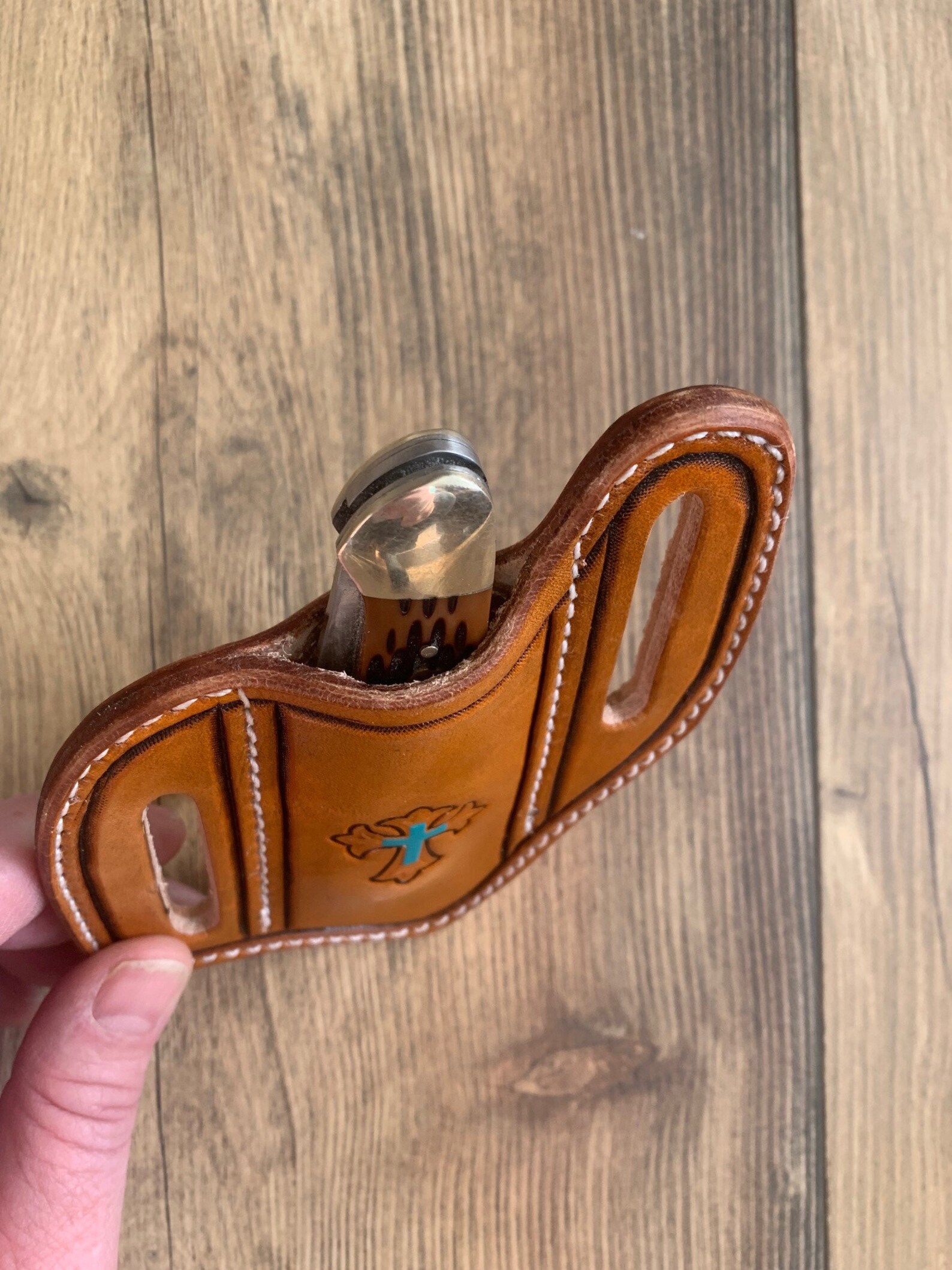 Slanted Pancake Style Pocket Knife Sheath / Hand Tooled Etsy