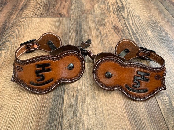 Hand Tooled Western Leather Spur Straps / Adult Size Spur Straps Tack /  Personal Brand Design /rodeo Spur Straps / Trail Horse 