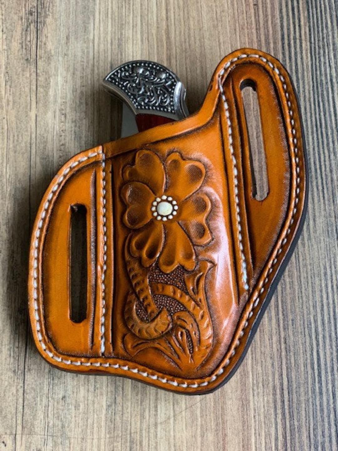 Slanted Pancake Style Pocket Knife Sheath / Hand Made Trapper Style