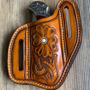 Slanted Pancake Style Pocket Knife Sheath / Hand Made Trapper Style Knife Sheath /Buck Knife Holster / High Quality Leather Knife Sheath /