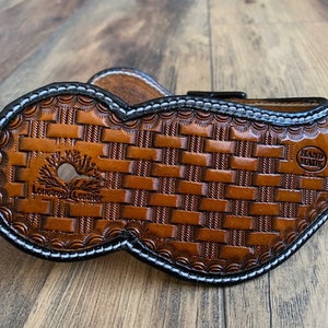 Hand Tooled Western Leather Spur Straps / Adult Size Spur Straps Tack / Basketweave Design /Black border / Trail Horse