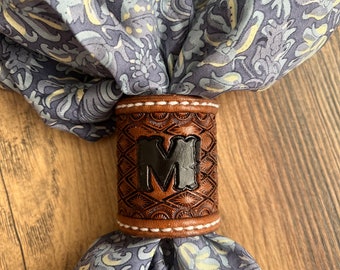 Leather Bandana Slide with Initial / Western bandana ring / Personalized Scarf slide / Bandana Slide / Bandana Cuff