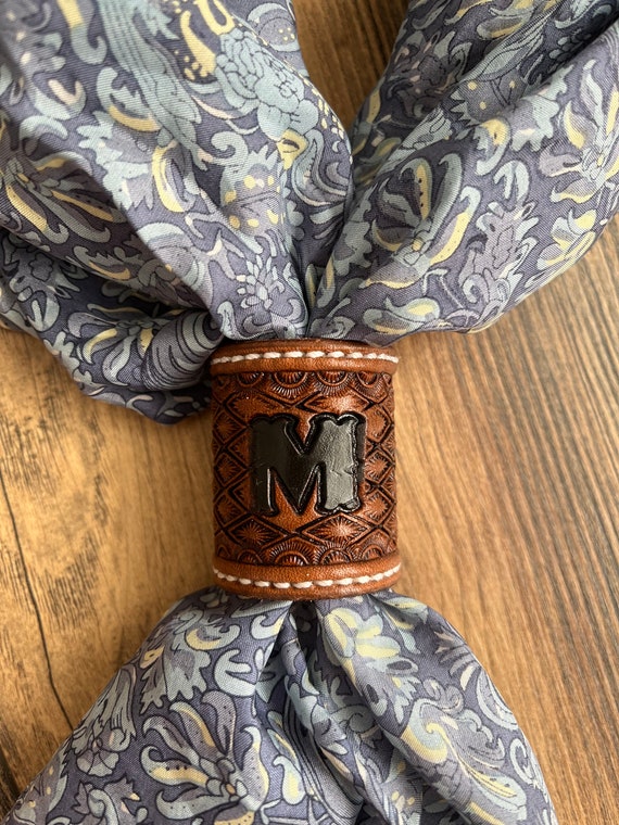 Leather Bandana Slide with Initial / Western bandana ring / Personalized Scarf slide / Bandana Slide / Bandana Cuff