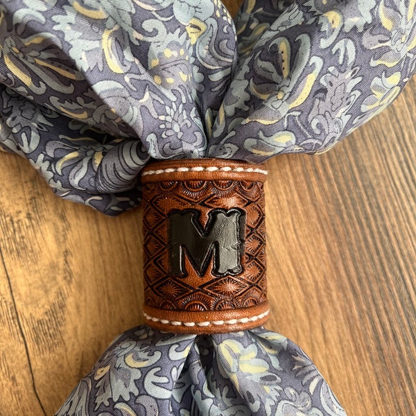 Leather Bandana Slide with Initial / Western bandana ring / Personalized Scarf slide / Bandana Slide / Bandana Cuff