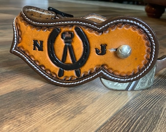 Hand Tooled Western Leather Spur Straps / Adult Size Spur Straps Tack / Custom Brand Design Spur Straps /Rodeo Spur Straps / Custom Spurs