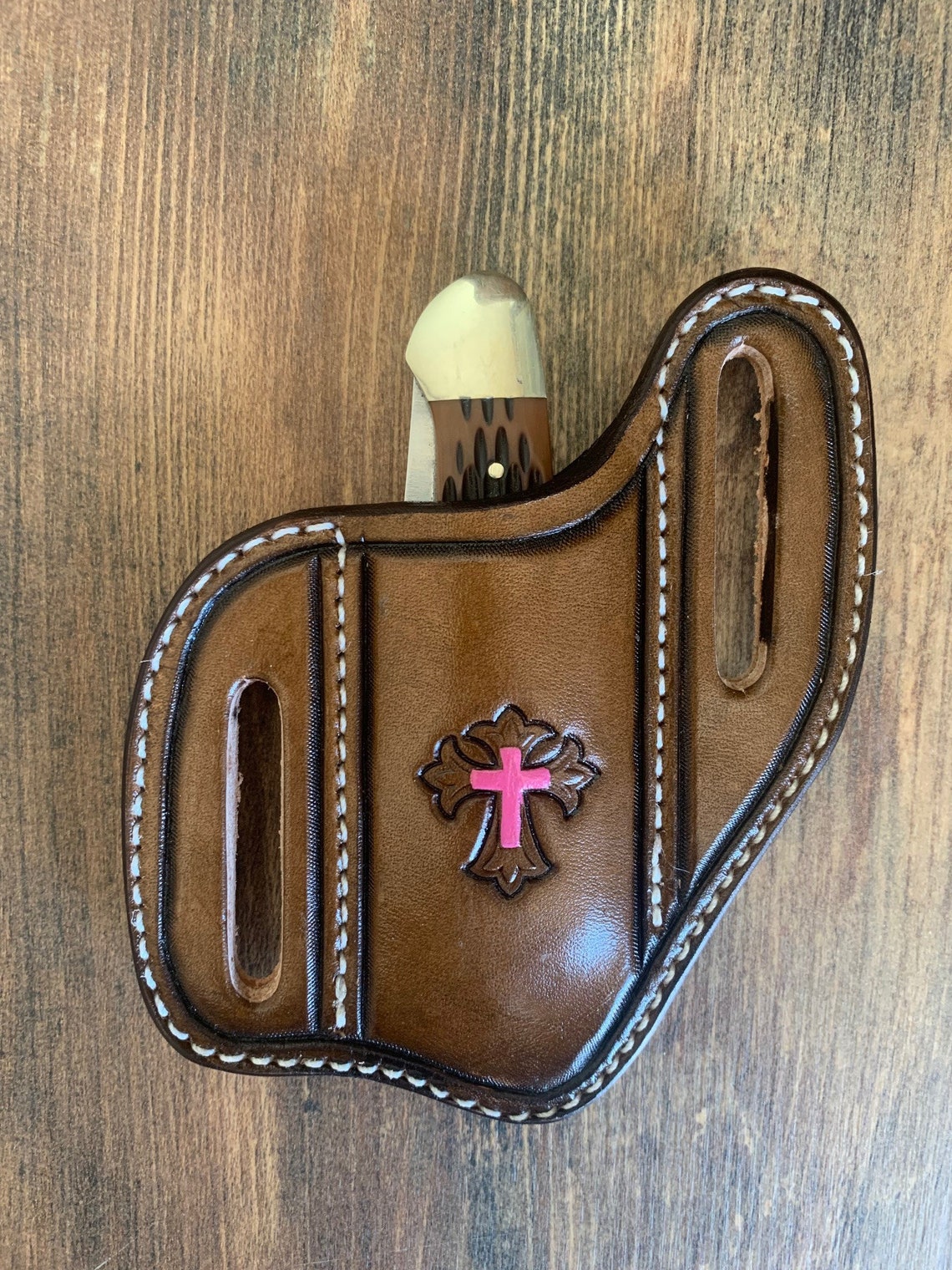 Slanted Pancake Style Pocket Knife Sheath / Hand Tooled Etsy