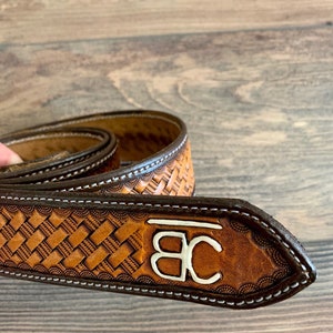 High Quality Leather Belt / 1 3/4” Leather Belt / Handmade Leather Belt with Initials /Personal Brand Belt / Hand Tooled Belt / Basketweave