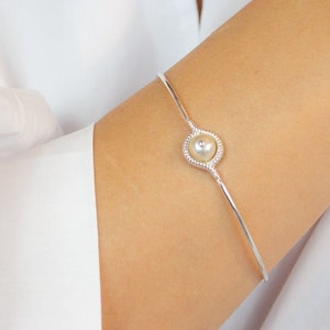 18K Vergoldetes Perlenarmband, Sterlingsilber Armreif, Offene Armreif-Manschette, Juni Birthstone Armband, Stapeln Minimalist Manschette Armband
