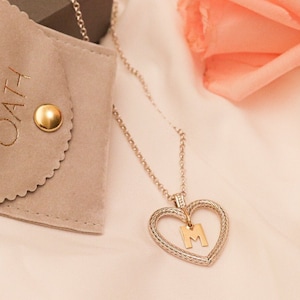 Heart Charm Letter Necklace, Personalized Initial Letter Necklace, Silver and Gold Heart Pendant, Personalized Gift, Mothers Day Gift