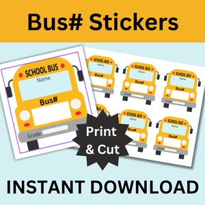 Schoolbus # stickers voor kinderen, schoolbus # labels