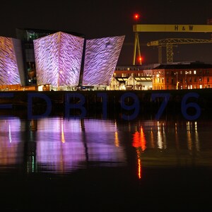 Fine Art Print Titanic Belfast & the Shipyard Cranes  12&#39;x8&#39; in 16x12 Mount