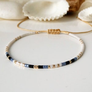 Bracelet made of Miyuki Delica glass beads, adjustable, small gifts for women, girlfriend, white black gray blue