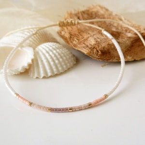 Bracelet made of Miyuki Delica glass beads in delicate pastel colors, white, apricot, adjustable, birthday gift