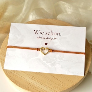 Freundschaftsarmband Herz mit Karte "Schön, dass es dich gibt", Geschenk Frau, beste Freundin