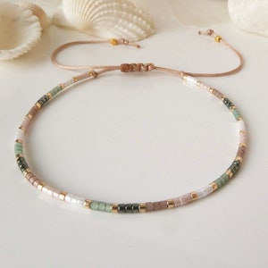 Bracelet made of Miyuki beads, wrist 16 - 18 cm, small gifts, dark green white beige gold green