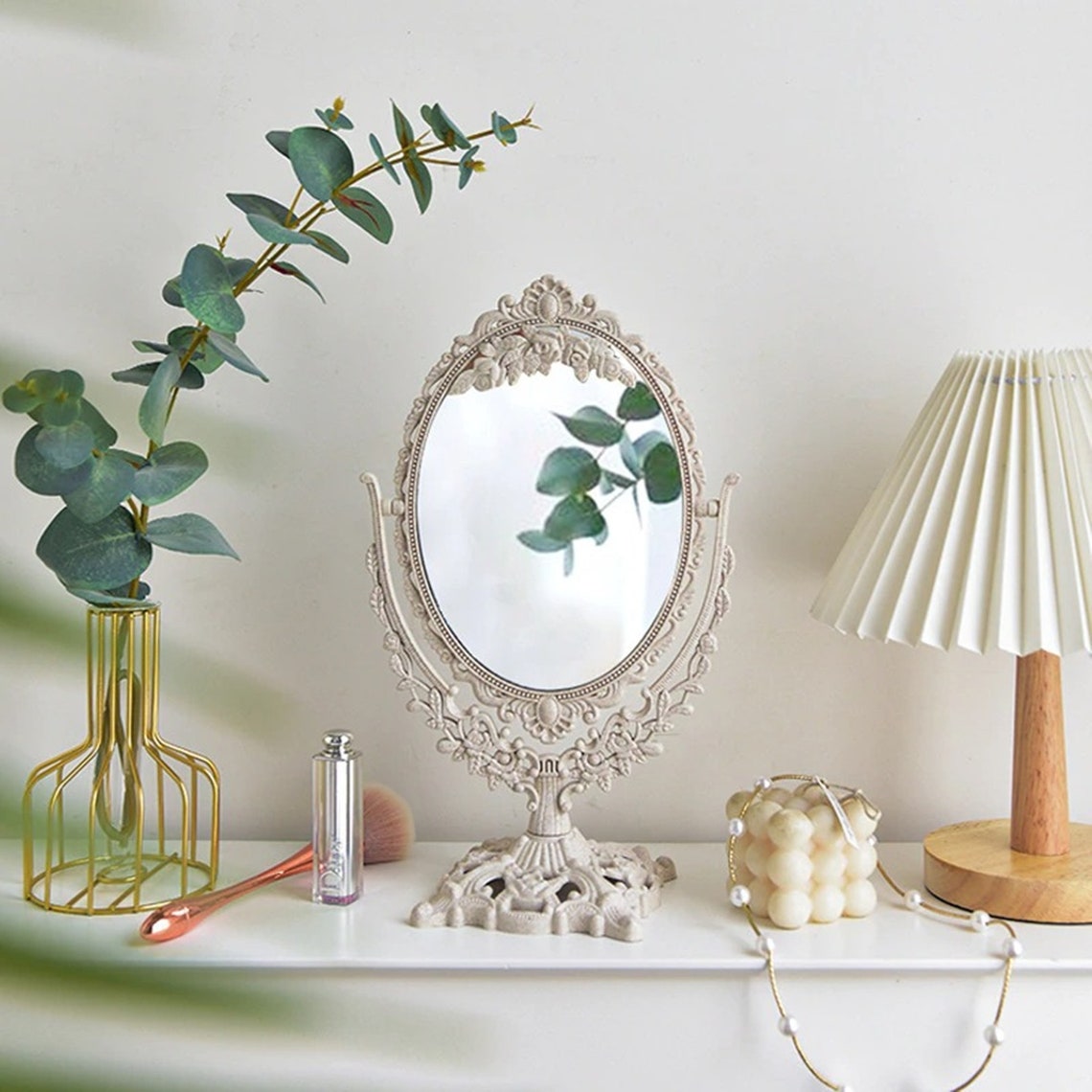 Cutelife Nordic Silver Plastic Vintage Decorative Mirror