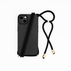 étui de téléphone portable biologique avec chaîne de téléphone portable NOIR - étui de téléphone portable iPhone Samsung durable avec sangle, biodégradable, respectueux de l'environnement