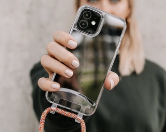 Custodia per cellulare TRASPARENTE con catena per cellulare rimovibile COLORATA