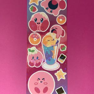 Kawaii Kirby Dream Buffet Sticker Sheet: Holographic Pink Sweets