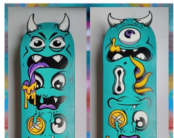 Skateboard Reversible Totem #1 | Turquoise Chaos | Handpainted