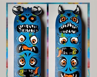 Skateboard Reversible Totem #2 | Sharp azure | Handpainted