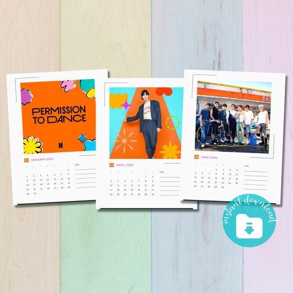 2022 bts printable calendar permission to dance desk calendar etsy