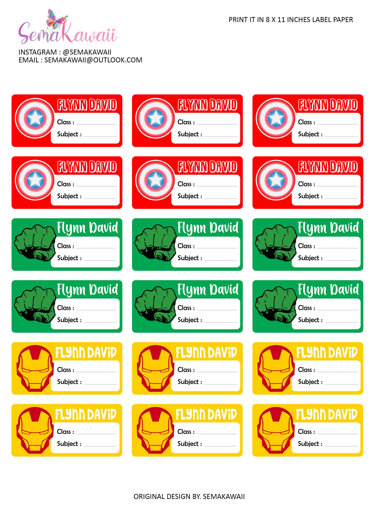 Printable Name Label Avengers Name Label Marvels School Etsy