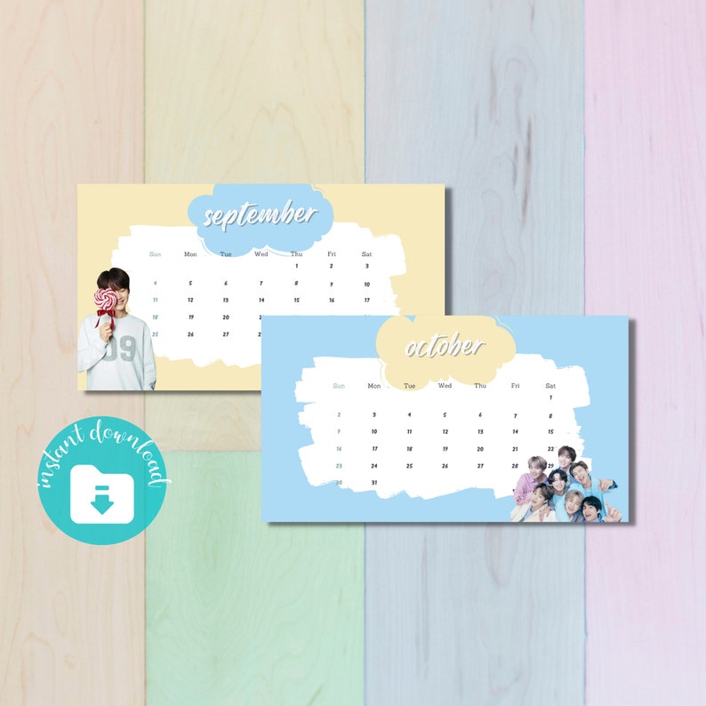 bts printable calendar 2022 desk calendar 2022 bt21 wall etsy