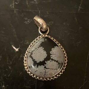 Sterling Silver 925 Snowflake Obsidian Tumbled Stone Pendant