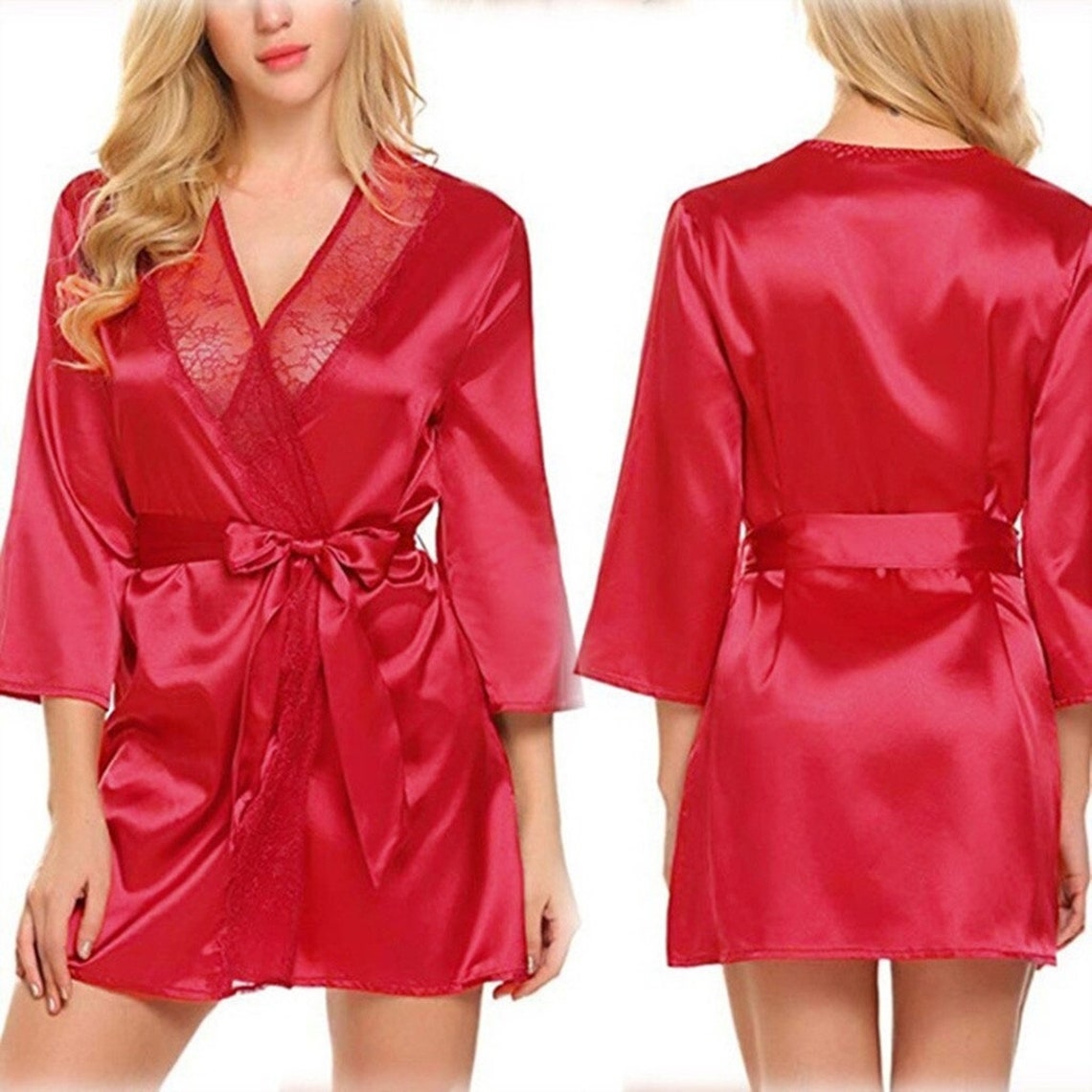 Solid Bathrobe Sleepwear Silk Bath Robe Wedding Satin Robes Etsy