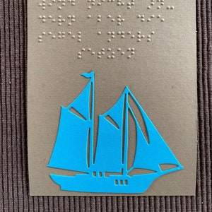Braille-/Blindenschrift (Basis) Spruchkarte Wind - Segel mit Tonkarton Segelboot, taktile Karte, Fühlkarte, Spruchkarte, für Blinde