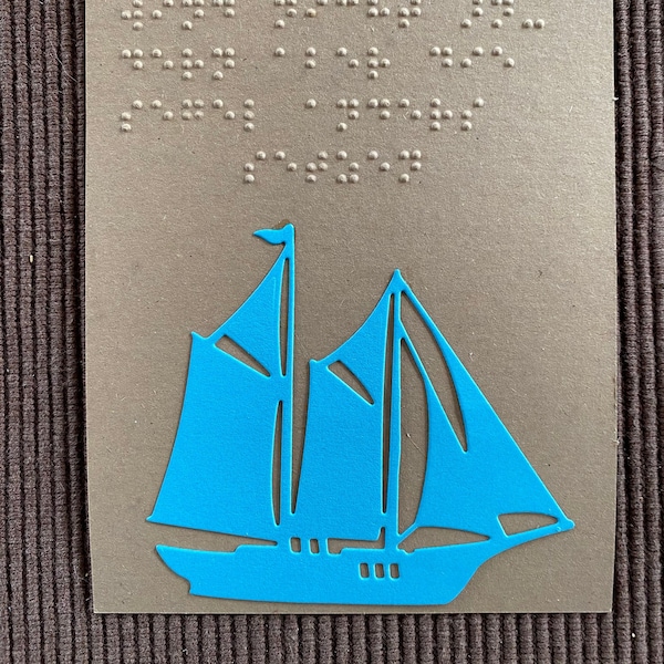 Braille-/Blindenschrift (Basis) Spruchkarte Wind - Segel mit Tonkarton Segelboot, taktile Karte, Fühlkarte, Spruchkarte, für Blinde