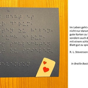 Braille-/Blindenschrift (Basis) Spruchkarte:"Im Leben geht es nicht nur darum,..., taktile Karte, Fühlkarte, Grußkarte, Aufmunterungskarte