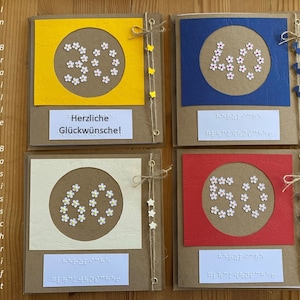 Runde Geburtstage (30, 40, 50, 60), Braille-/Blindenschrift (Basis) Klappkarte: "Herzliche Glückwünsche!", + Umschlag, + Einleger, taktil