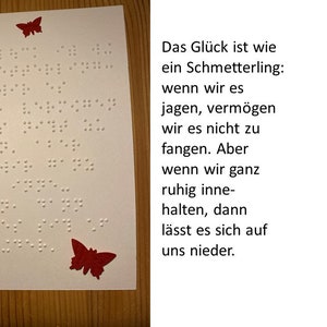 Braille-Karte/ Blindenschrift-Karte mit Schmetterlingsspruch, Braille Vollschrift, für Blinde/Sehbehinderte