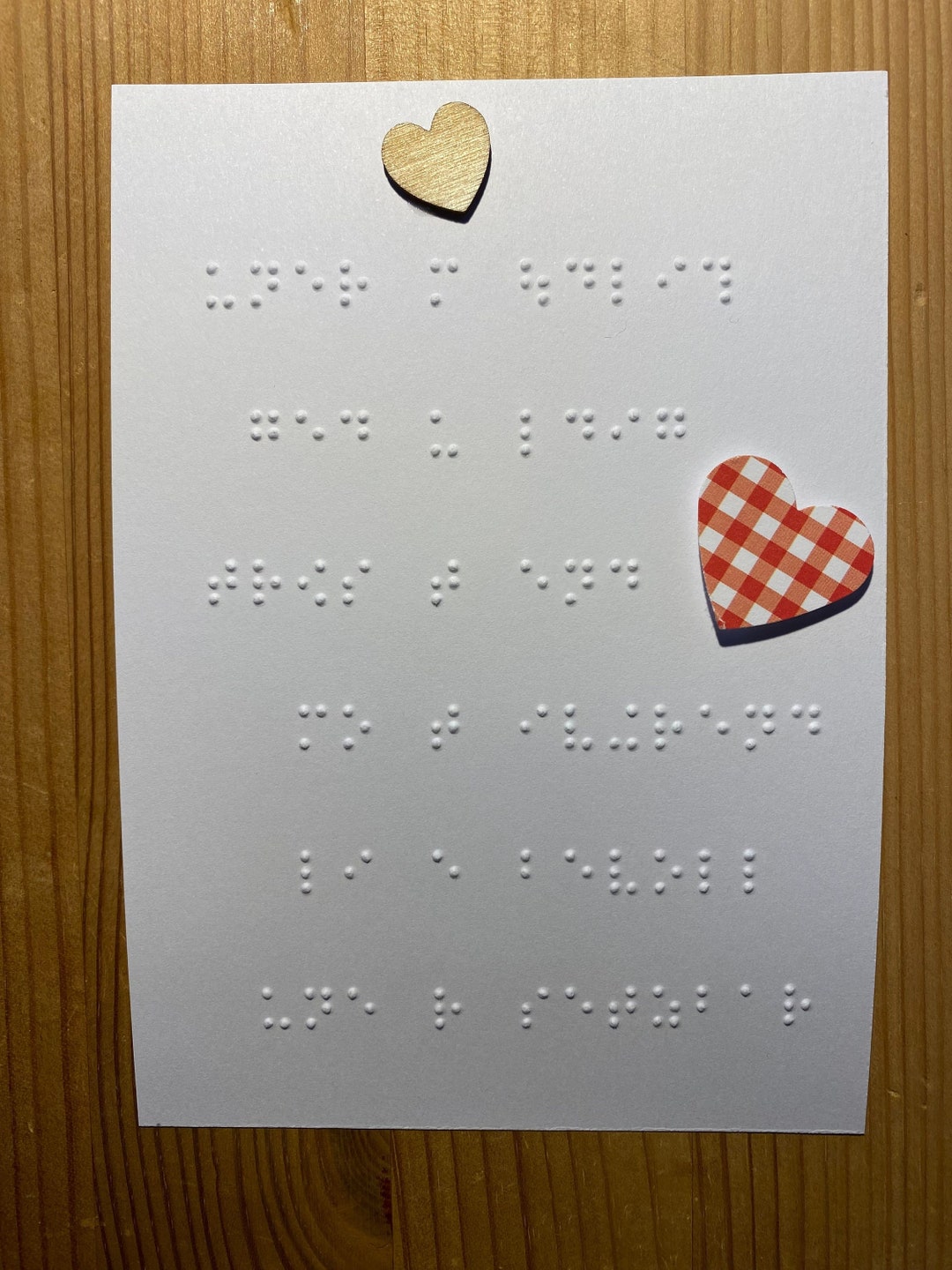 Braille/braille Mother's Day Card With Saying, Wooden Heart and 3D