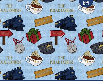Polar Express Seamless, Christmas Train Digital Seamless Paper, Xmas Train, Conducter, Blue