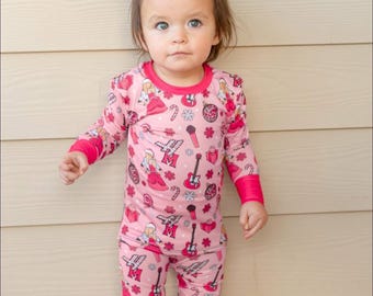 ハンナ・モンタナのクリスマス手作りパジャマセット、裁縫、手作り、ピンクのクリスマス服、女の子のクリスマスパジャマ、女の子のピンクのクリスマスパジャマ