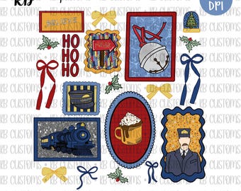 Kersttreinfilm Couquette png, Polar Express png, Woman's X-mas PNG voor DTF-afdrukken, sublimatie, shirts, klassieke kerstfilm