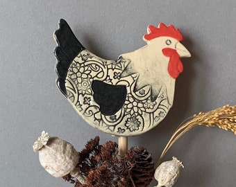 Ceramic Chicken Garden Ornament Cane Stopper