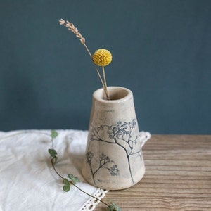 Ceramic Wild Flower Embossed Bud Stem Vase for real or dried flowers